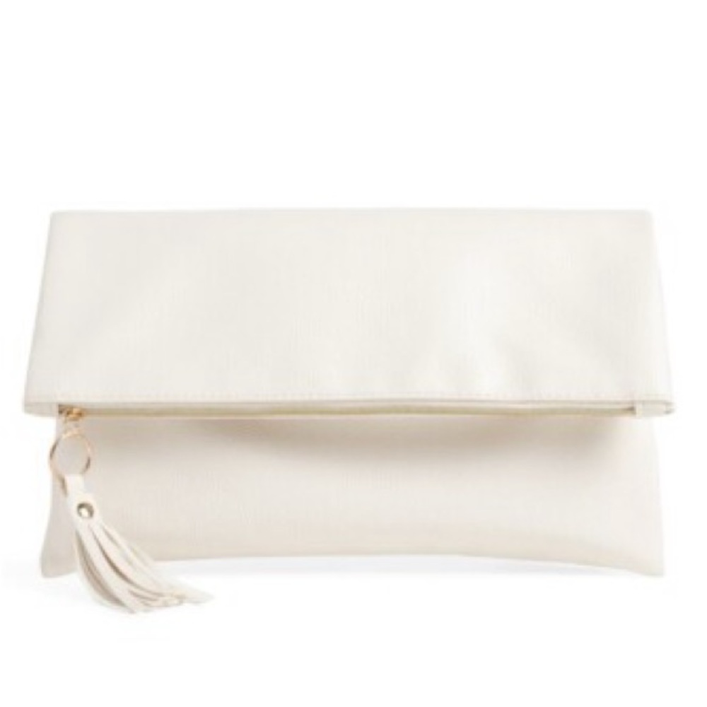 Classic Cream Fold-Over Tassel Clutch - Women